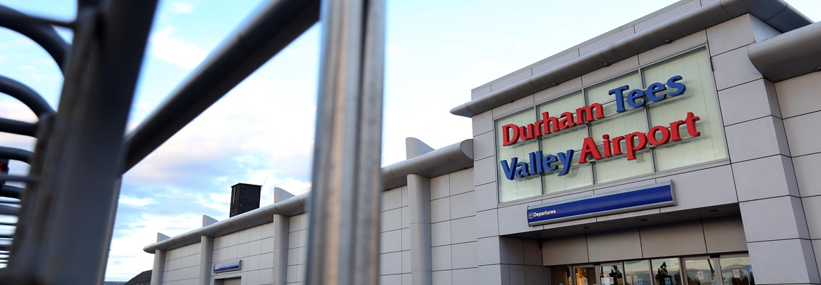 Outside shot of Tees Valley airport entrance