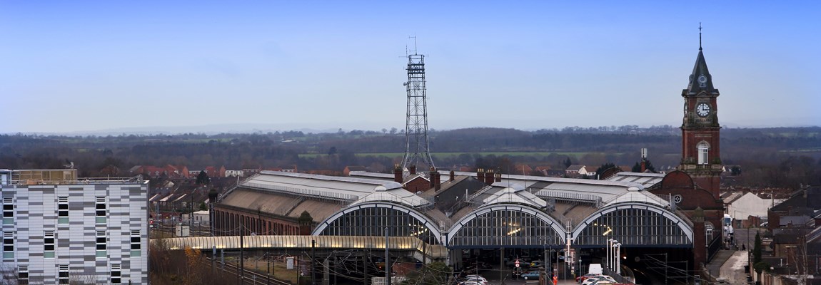 Arial shot of Darlington train station